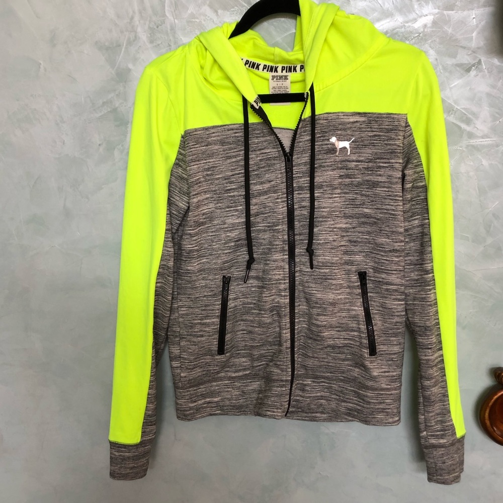 Pink zip up neon sweatshirt